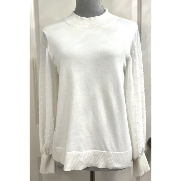 Vince Camuto Sweater Womens White Sm Clip Polka Dot Popcorn Long Sleeve Pullover - Picture 1 of 6